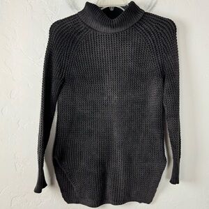 Peyton Jensen Sweater Pullover Crochet Knit Washed Black‎ Faded Mock Turtleneck